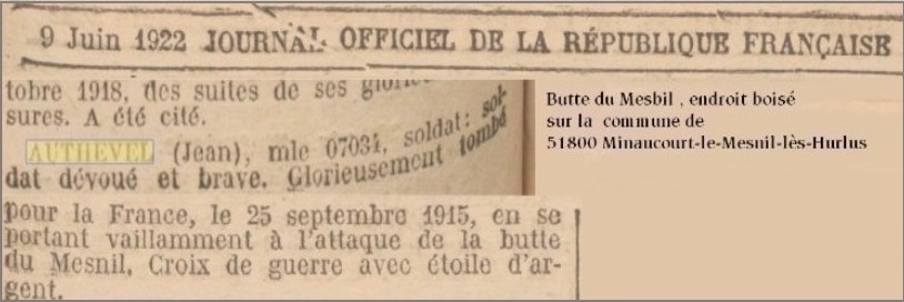 Extrait du Journal officiel concernant Jean Authevel