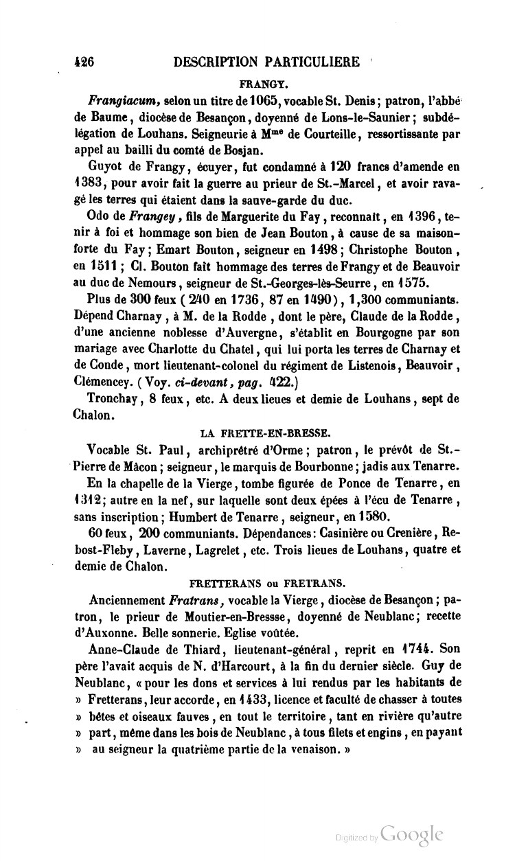 Page 426 contenant la description de Frangy