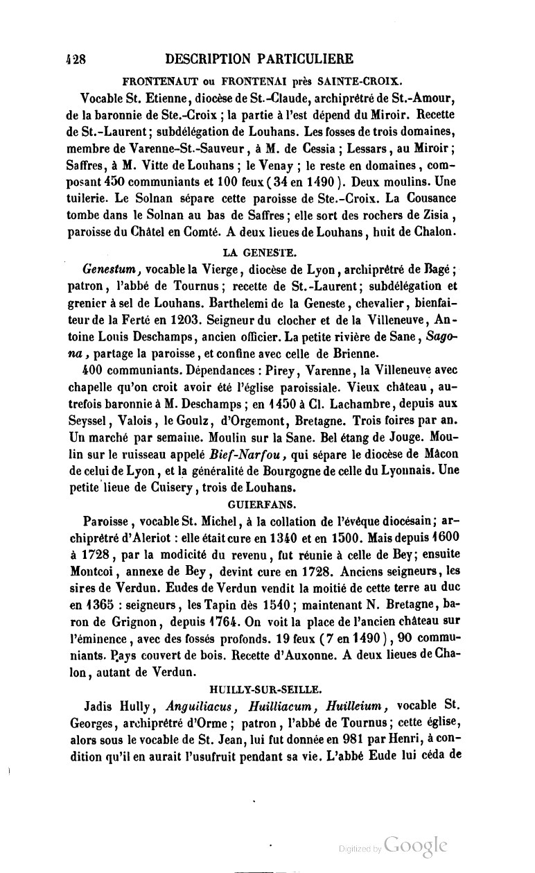 Page 428, début de la description de Huilly-sur-Seille